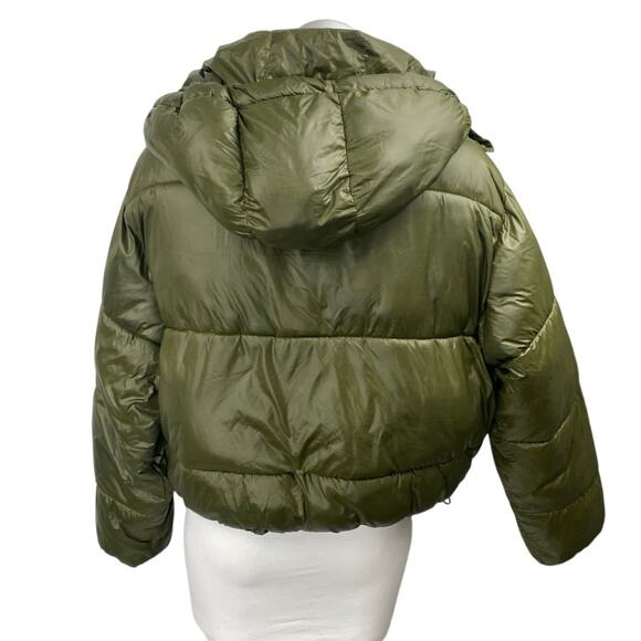 Zara Green Full Zip Snap Button Long Sleeve Hooded Hoodie Puffer Coat Jacket L - Picture 2 of 4
